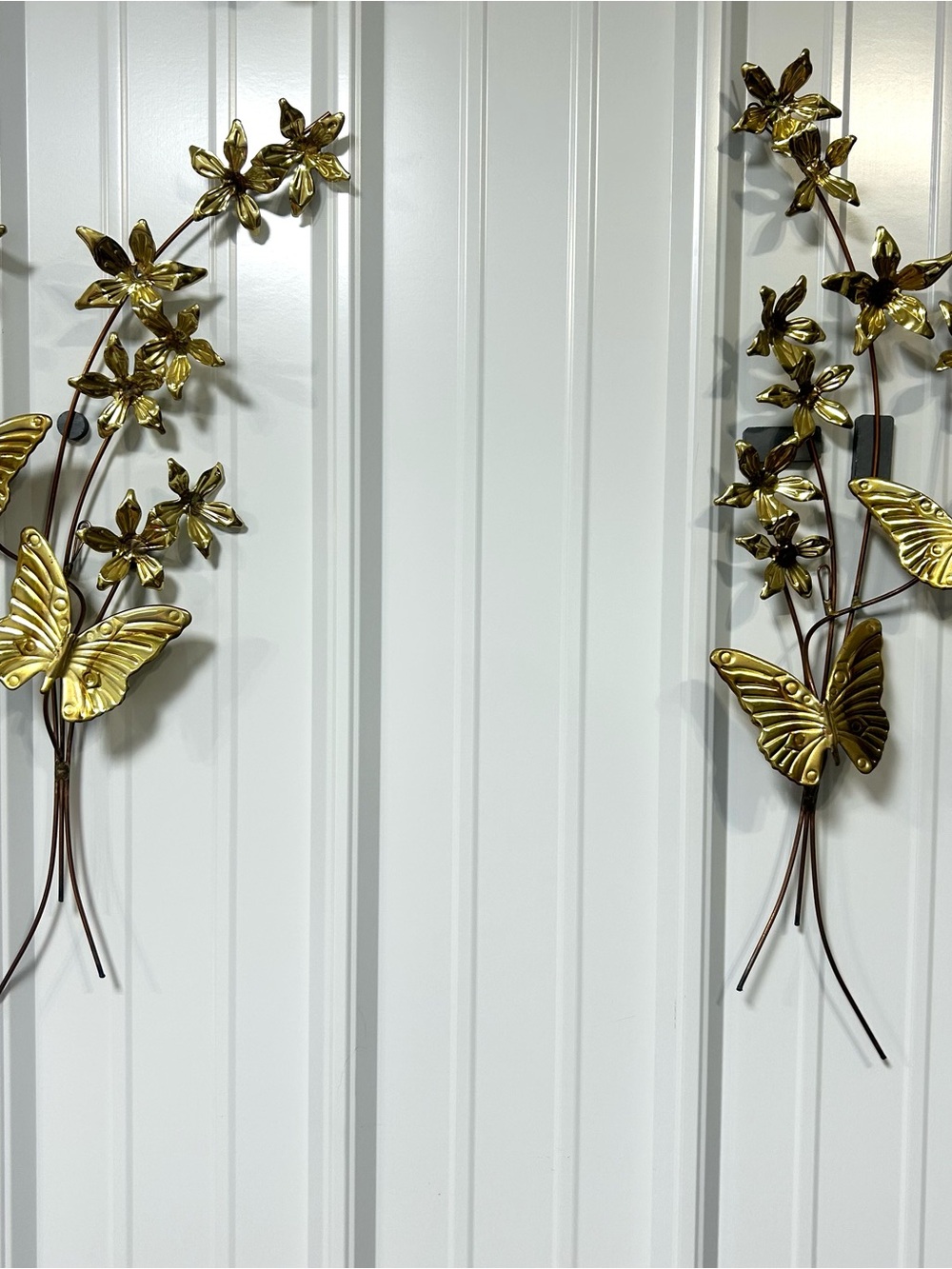 Metal Butterfly Sculptures Wall Hangings Flower Floral Vintage Decor 80s 90s